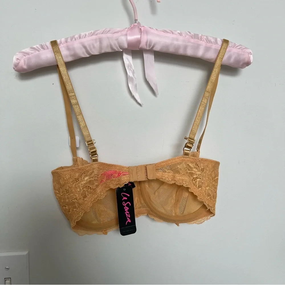 NWT Golden Lace Balconette Bra 32D | Sheer Underwire Lingerie - Picture 4 of 5